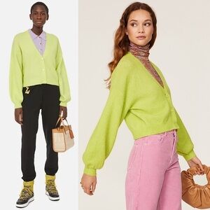 BAUM PFERDGARTEN 90s Alpaca Wool Puff Sleeve Oversized Crop Cardigan Sweater S